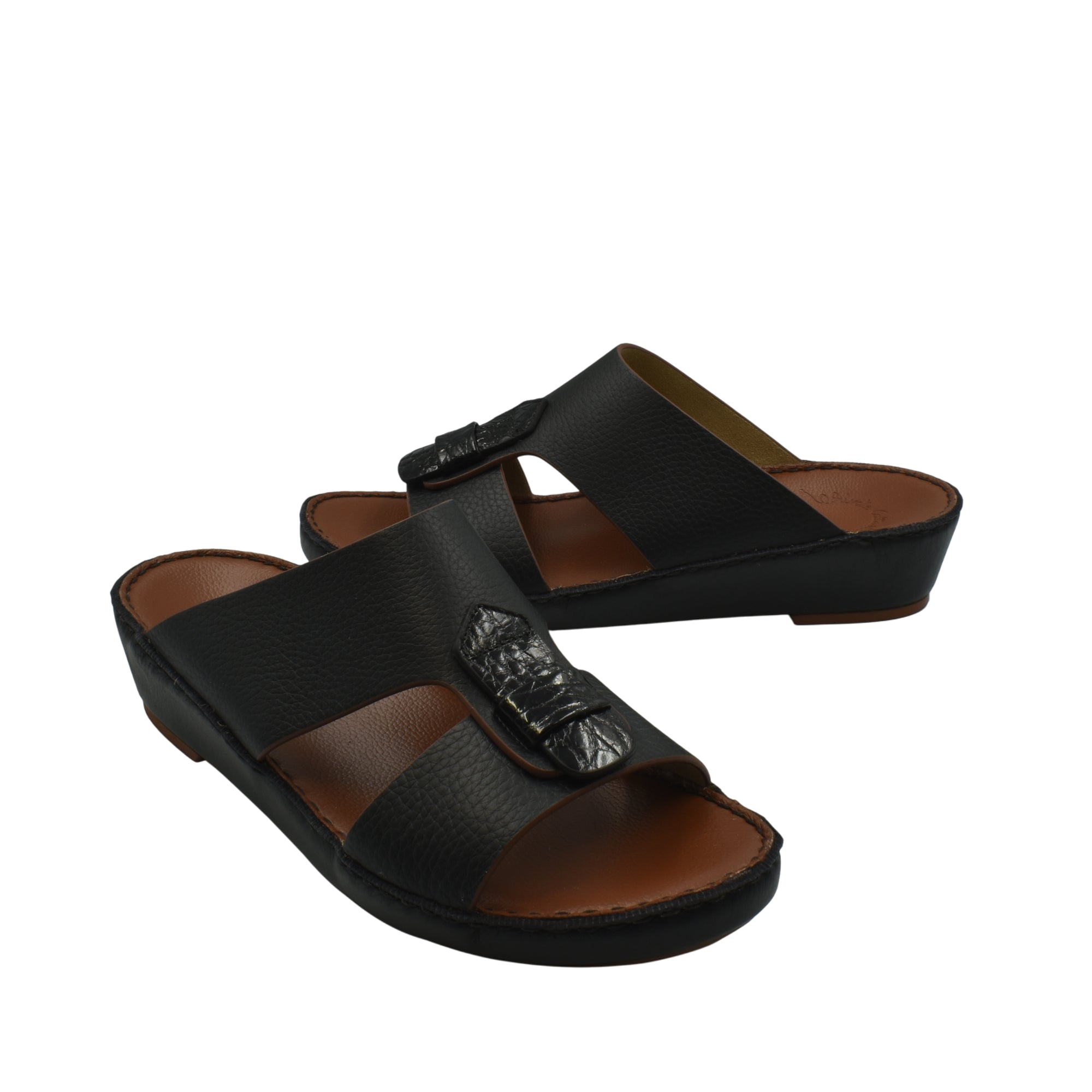 Black Deercalf Croco footwear open-toe sandals with croco texture detail and comfortable sole