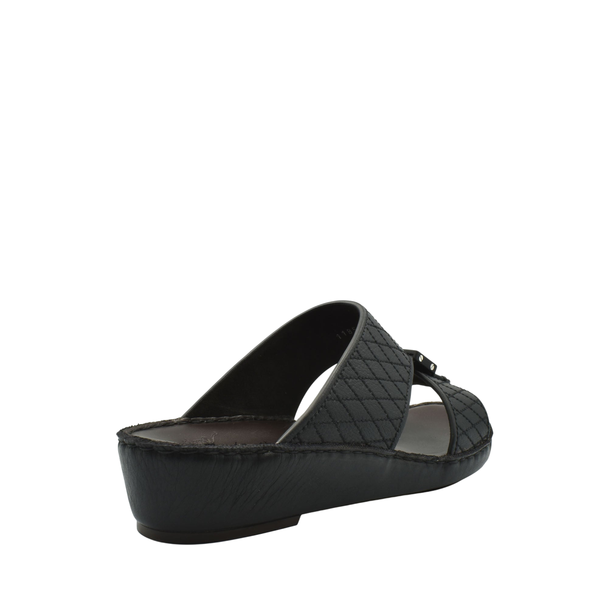 Black deercalf leather sandals with woven upper and cushioned sole for comfortable wear