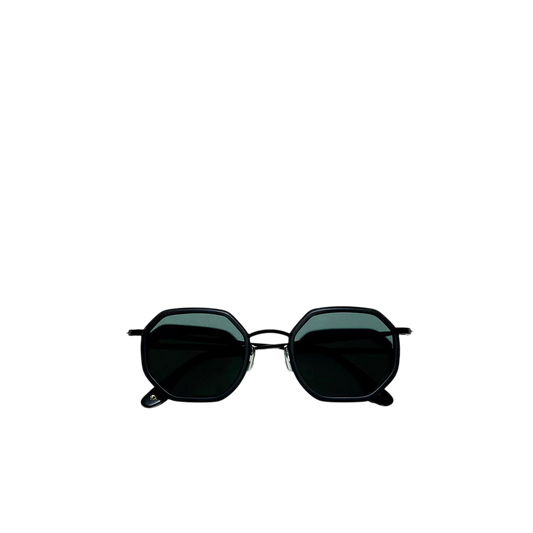 Private Collection black matte metal sunglasses with dark lenses and geometric frames