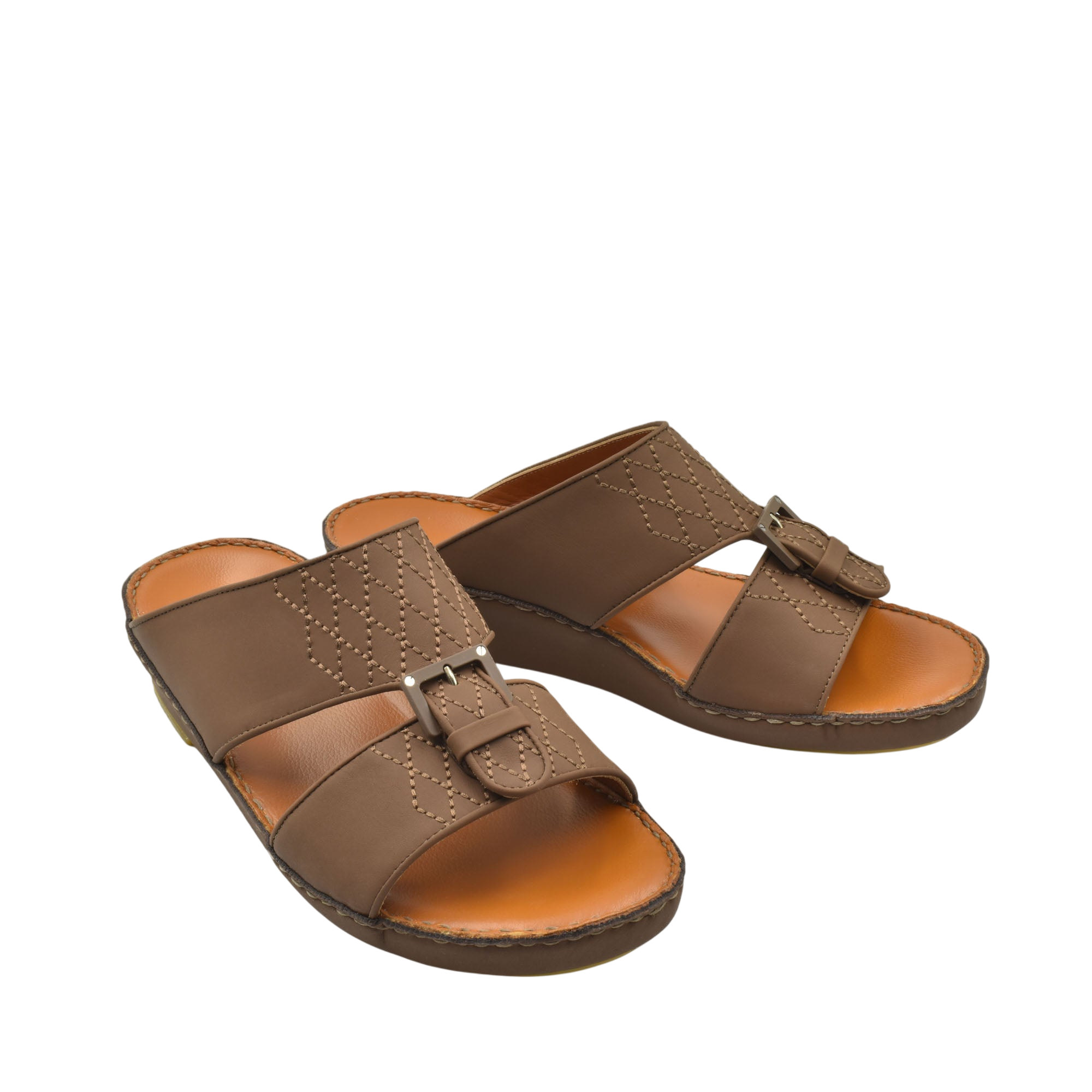 Brown Italian Leather Sandals with double straps and stitched detailing for comfortable wear